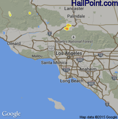 Hail Map for Los Angeles, CA Region on July 30, 2015