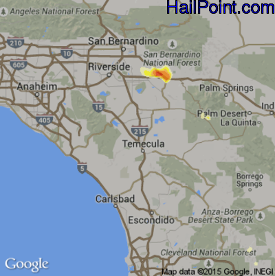 Hail Map for Murrieta, CA Region on July 30, 2015
