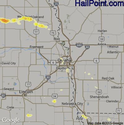 Hail Map for Omaha, NE Region on July 31, 2015