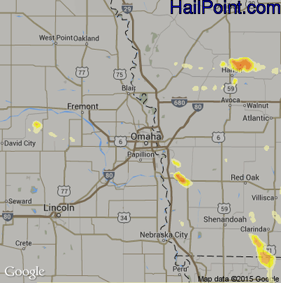 Hail Map for Omaha, NE Region on August 2, 2015 