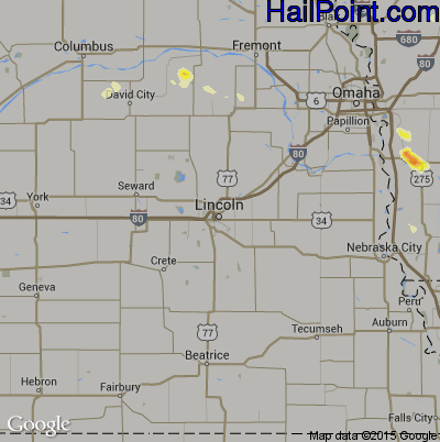 Hail Map for Lincoln, NE Region on August 2, 2015