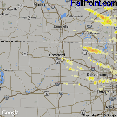 Hail Map for Rockford, IL Region on August 2, 2015 