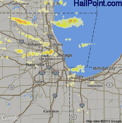 Hail Map for Chicago, IL Region on August 2, 2015 