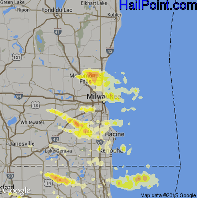 Hail Map for Milwaukee, WI Region on August 3, 2015