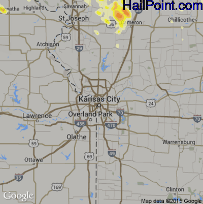 Hail Map for Kansas City, MO Region on August 3, 2015