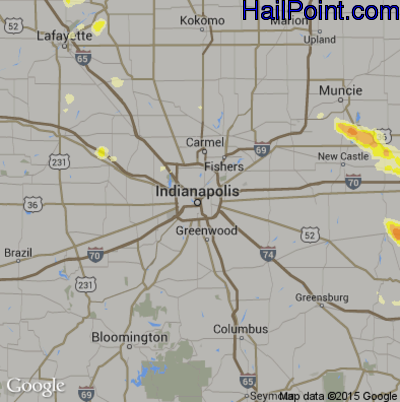 Hail Map for Indianapolis, IN Region on August 3, 2015