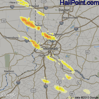 Hail Map for Cincinnati, OH Region on August 3, 2015