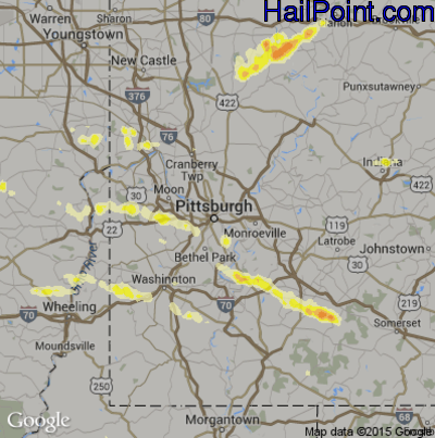 Hail Map for Pittsburgh, PA Region on August 3, 2015