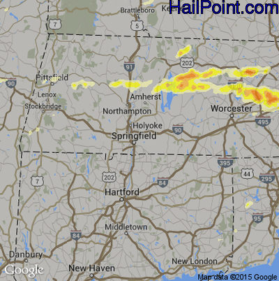 Hail Map for Springfield, MA Region on August 3, 2015