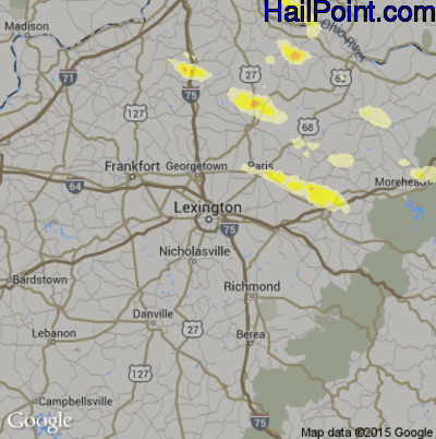 Hail Map for Lexington, KY Region on August 3, 2015