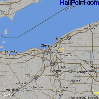 Hail Map for Cleveland, OH Region on August 4, 2015