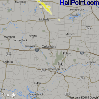 Hail Map for Columbia, MO Region on August 4, 2015