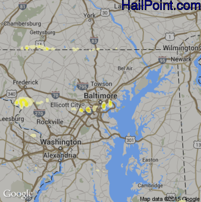 Hail Map for Baltimore, MD Region on August 4, 2015