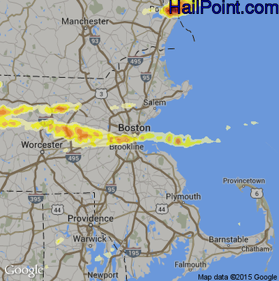 Hail Map for Boston, MA Region on August 4, 2015