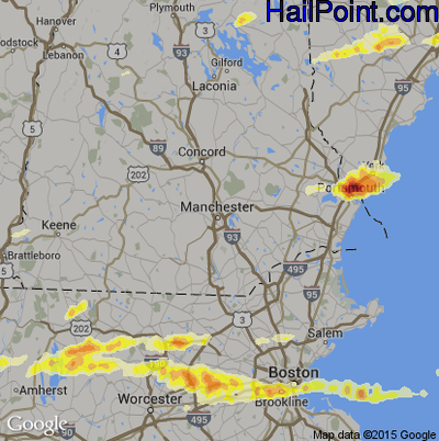 Hail Map for Manchester, NH Region on August 4, 2015