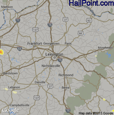 Hail Map for Lexington, KY Region on August 4, 2015