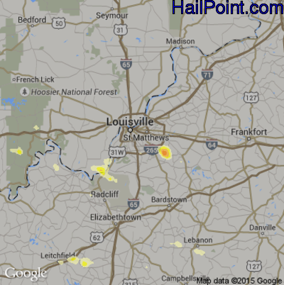 Hail Map for Louisville, KY Region on August 4, 2015