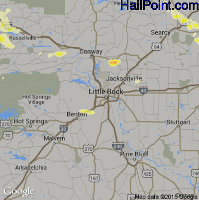 Hail Map for Little Rock, AR Region on August 5, 2015