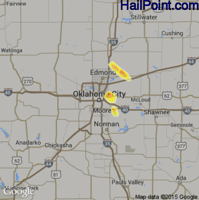 Hail Map for Oklahoma City, OK Region on August 6, 2015