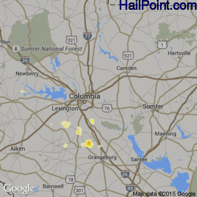 Hail Map for Columbia, SC Region on August 6, 2015
