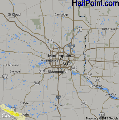 Hail Map for Minneapolis, MN Region on August 7, 2015
