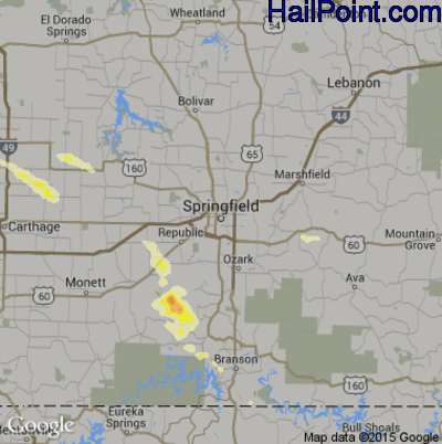 Hail Map for Springfield, MO Region on August 7, 2015