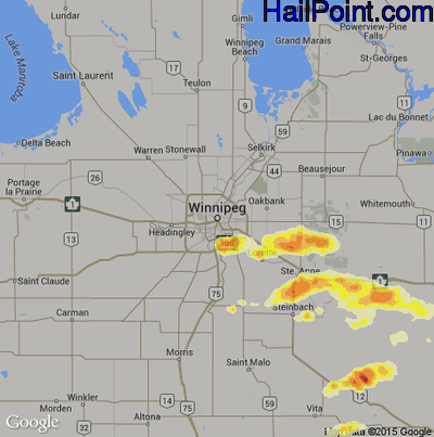 Hail Map for Winnapeg, Can Region on August 7, 2015
