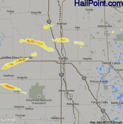 Hail Map for Fargo, ND Region on August 7, 2015