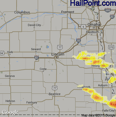 Hail Map for Lincoln, NE Region on August 8, 2015