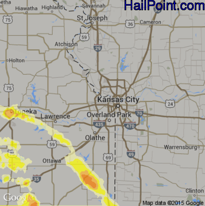 Hail Map for Kansas City, KS Region on August 8, 2015 