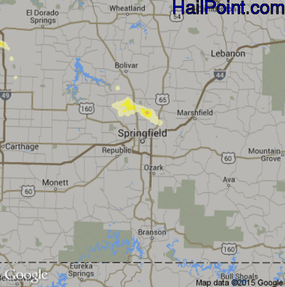Hail Map for Springfield, MO Region on August 8, 2015
