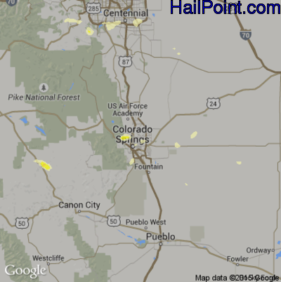 Hail Map for Colorado Springs, CO Region on August 9, 2015