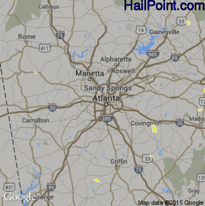Hail Map for Atlanta, GA Region on August 10, 2015