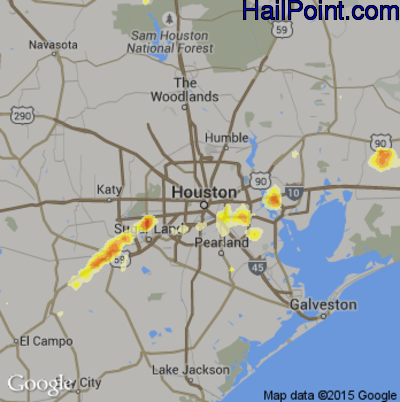 Hail Map for Houston, TX Region on August 11, 2015