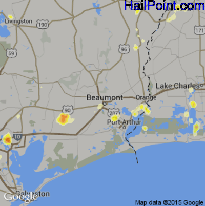 Hail Map for Beaumont, TX Region on August 11, 2015