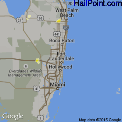 Hail Map for Fort Lauderdale, FL Region on August 13, 2015