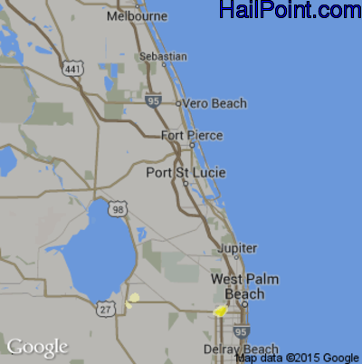 Hail Map for Port St. Lucie, FL Region on August 13, 2015