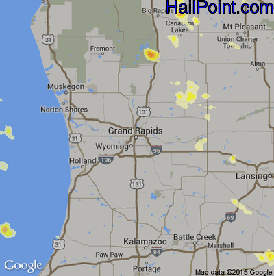 Hail Map for Grand Rapids, MI Region on August 14, 2015 