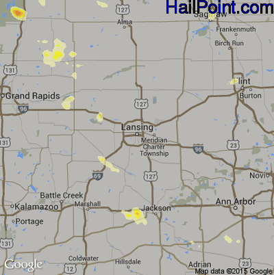 Hail Map for Lansing, MI Region on August 14, 2015