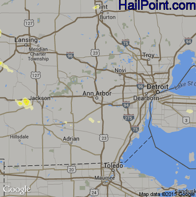 Hail Map for Ann Arbor, MI Region on August 14, 2015 