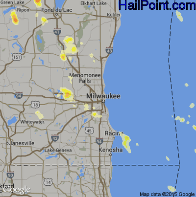 Hail Map for Milwaukee, WI Region on August 14, 2015
