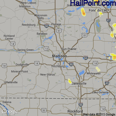 Hail Map for Madison, WI Region on August 14, 2015 