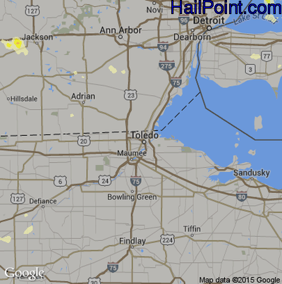 Hail Map for Toledo, OH Region on August 14, 2015
