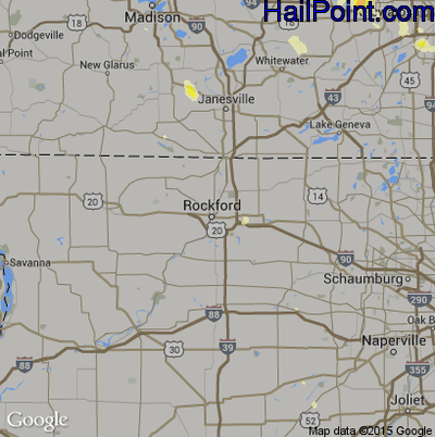Hail Map for Rockford, IL Region on August 15, 2015