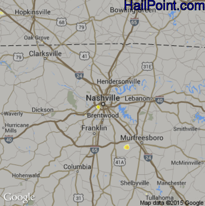 Hail Map for Nashville, TN Region on August 15, 2015