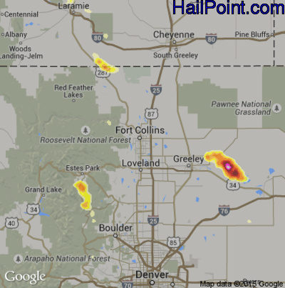 Hail Map for Fort Collins, CO Region on August 16, 2015