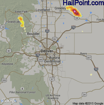 Hail Map for Denver, CO Region on August 16, 2015