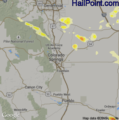 Hail Map for Colorado Springs, CO Region on August 17, 2015