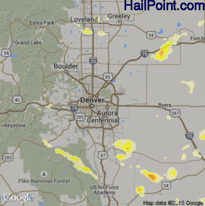 Hail Map for Denver, CO Region on August 17, 2015