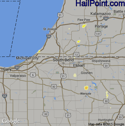 Hail Map for South Bend, IN Region on August 17, 2015